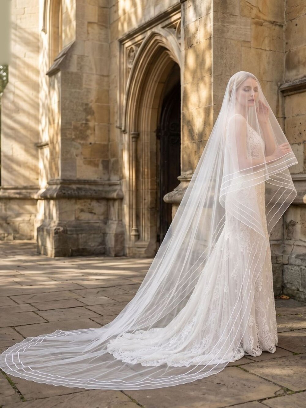 Long Cathedral Wedding Veil Classic French Style 300cm Without Comb